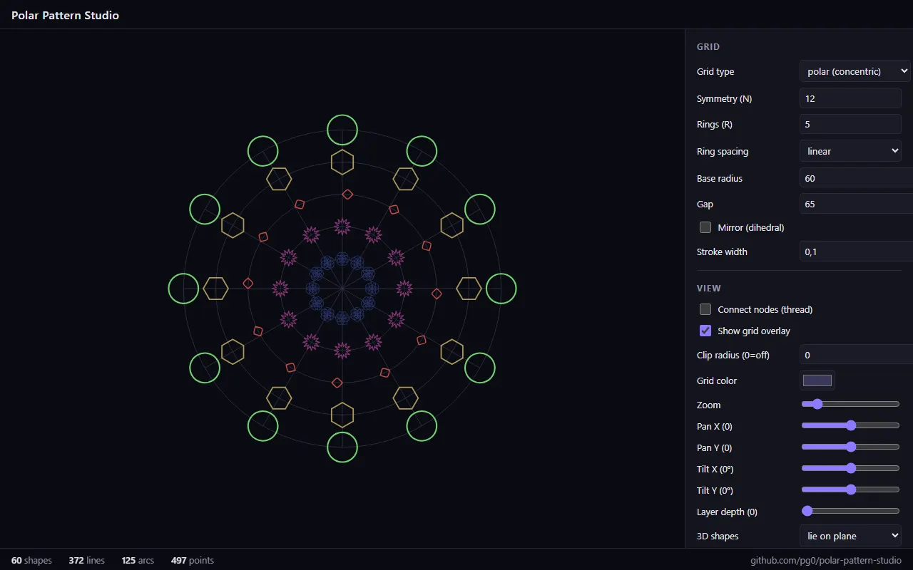 Polar Pattern Studio - mandala generator with polar grid controls