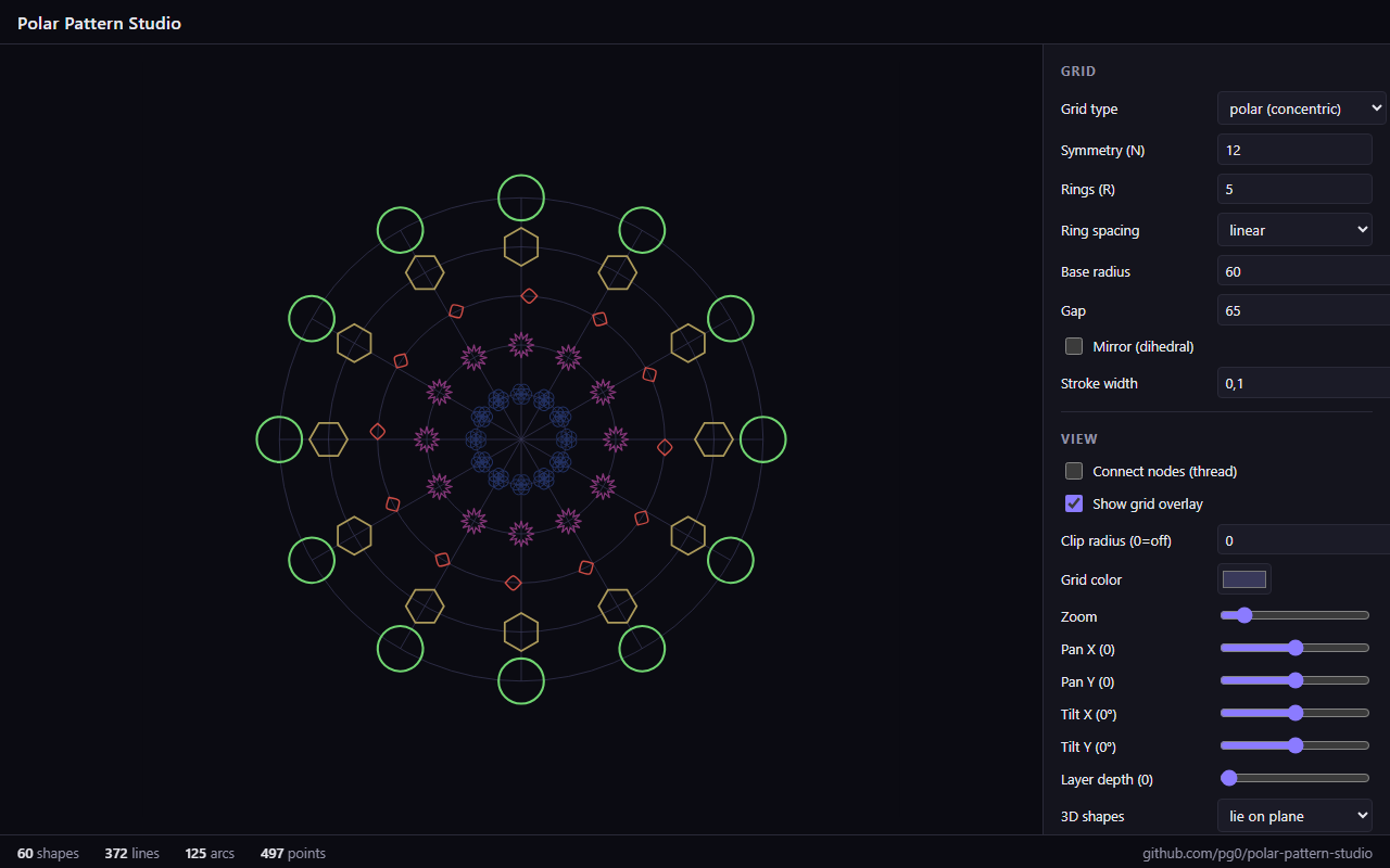 Polar Pattern Studio - mandala generator with polar grid controls